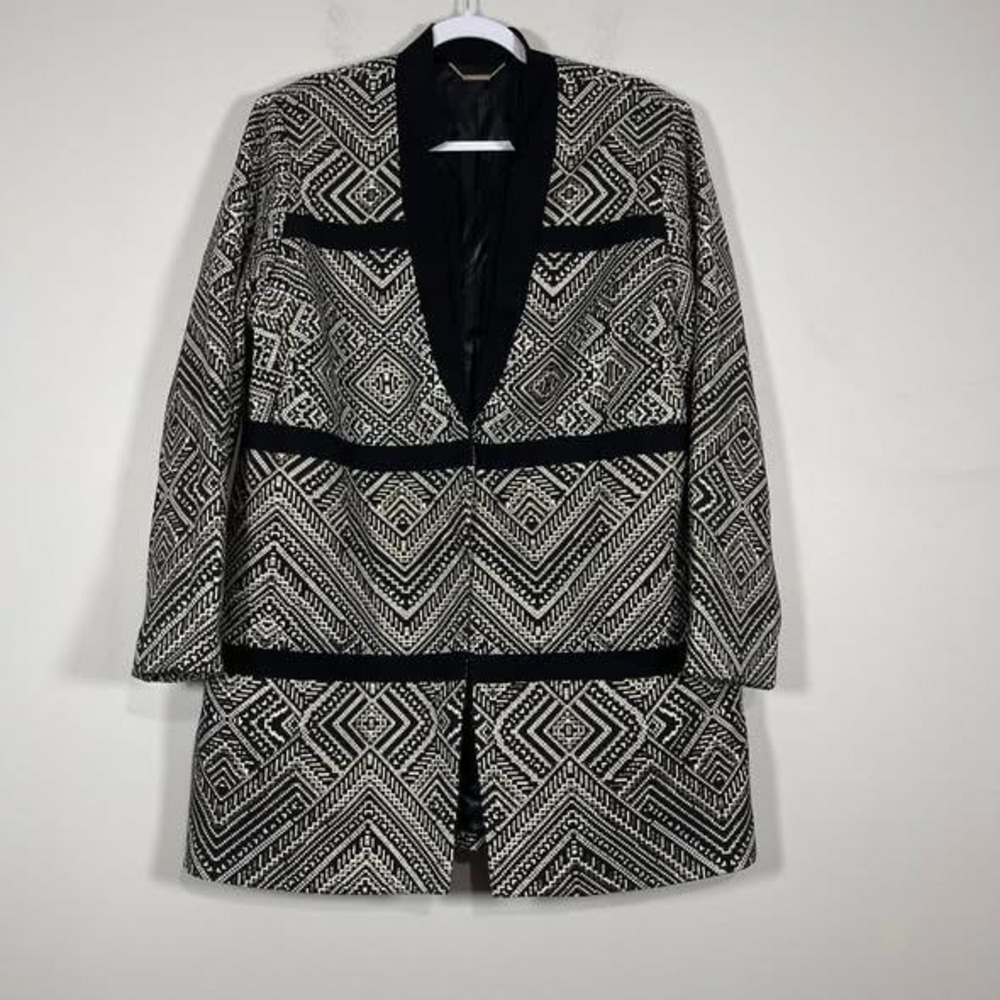 Chicos Black Label Jacquard Topper Jacket Womens‎ Large Black Gold Fancy Party